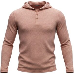 Lucky Brand Mens XL Red Heathered Knit Hooded Henley Long Sleeve Shirt